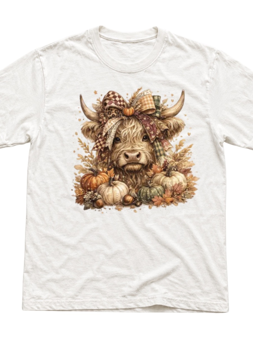 Off White Highland Cow Pumpkin Fall Graphic Tee